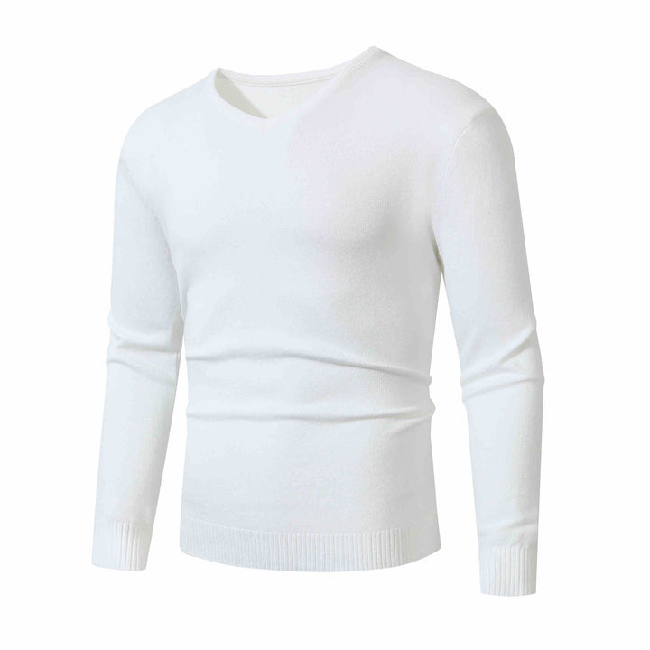 Men's Fine V-Neck Fine Knit Sweater with Narrow Ribbed Hem Mune Fashion
