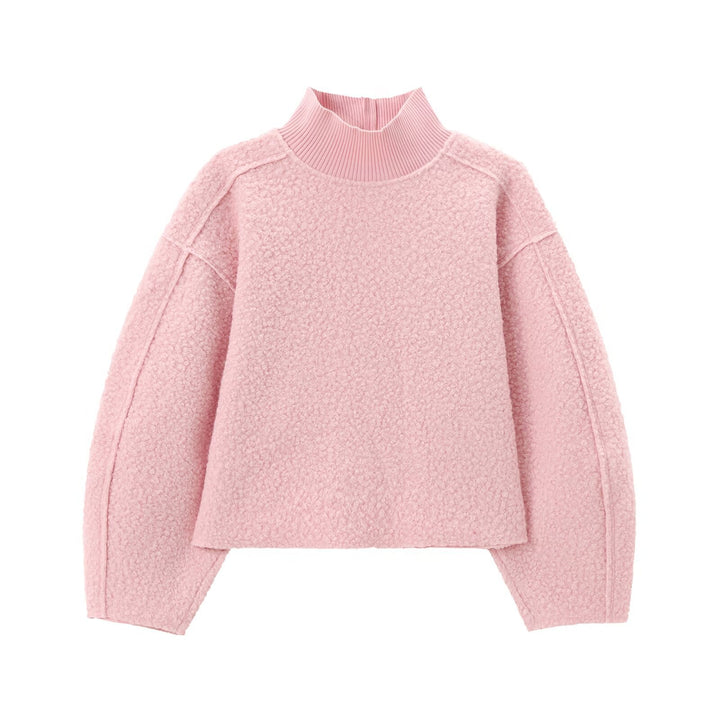Women Oversize Cropped Pullover with Stand-Up Collar and Balloon Sleeves Mune Fashion
