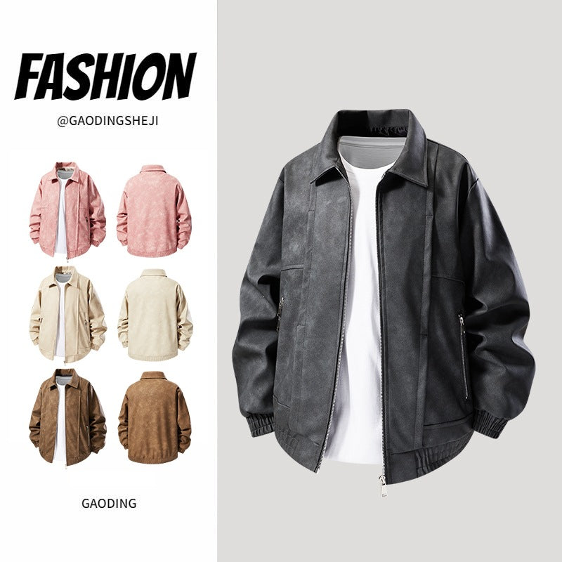 Men's Casual Faux Leather Jacket with Elastic Cuffs Mune Fashion