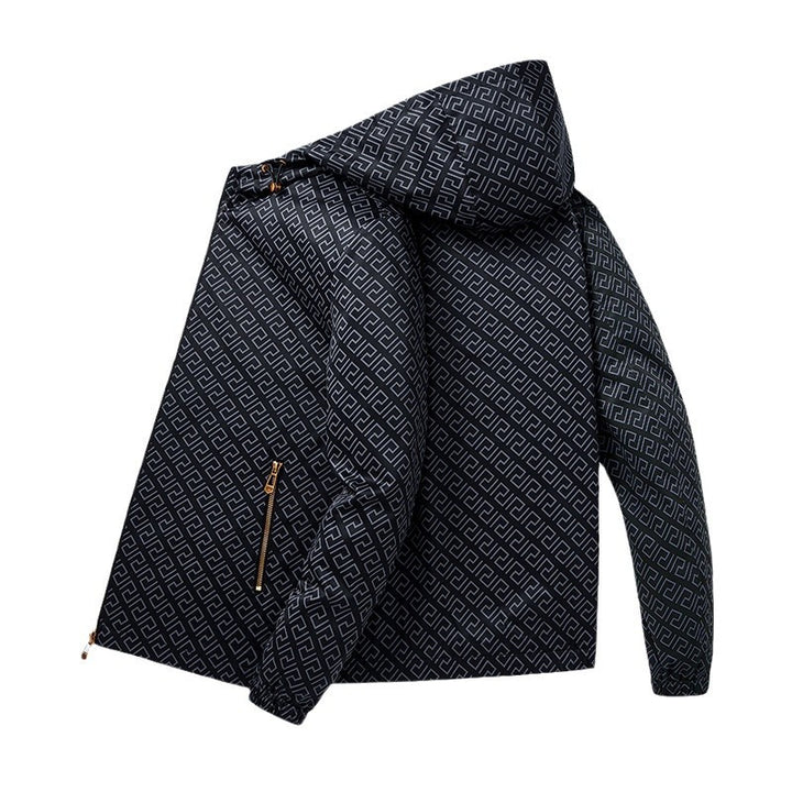 Men's Lightweight Hooded Pattern Jacket made of Microfiber with Urban Geometry Print Mune Fashion