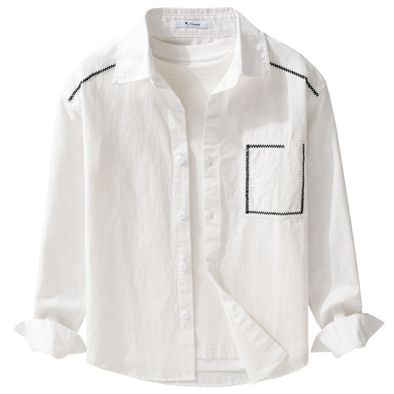 Men's cotton shirt with decorative zigzag seams and chest pocket Mune Fashion