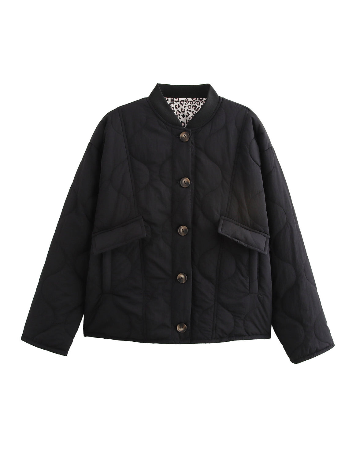 Women's Padded Short Jacket in Boxy Cut with Stand-Up Collar and Flap Pockets Mune Fashion