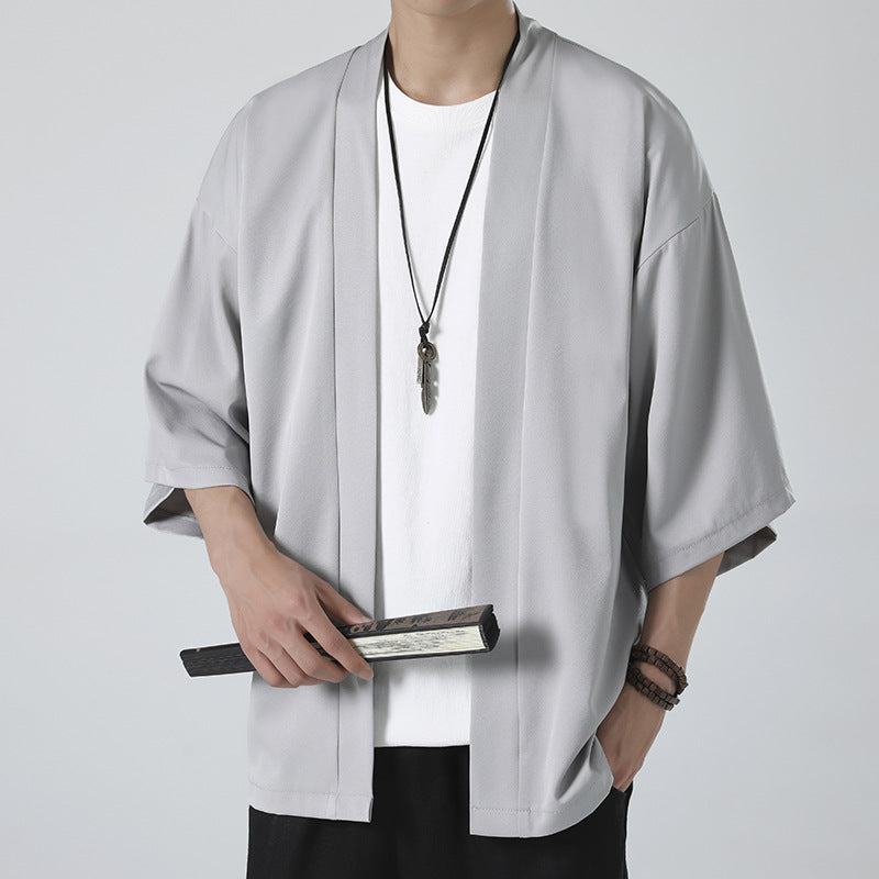 Men's kimono-style short jacket in oversized cut with open design and soft drape Mune Fashion