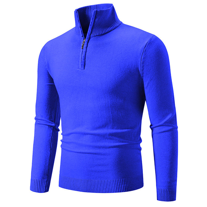 Men's fine knit half-zip pullover with ribbed stand-up collar and slim fit Mune Fashion
