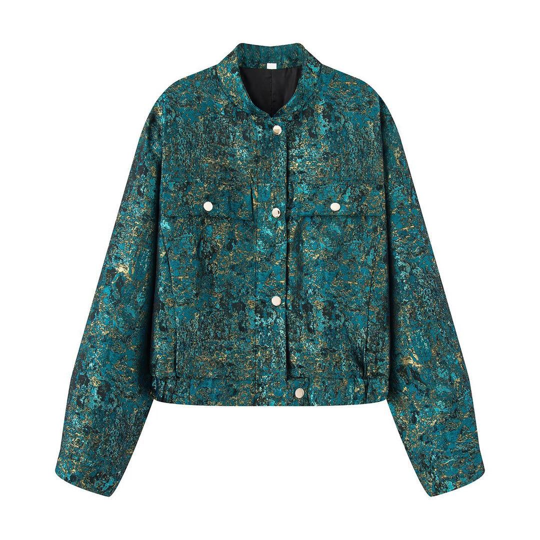 Ladies short jacket in oversized boxy cut with structured metallic look Mune Fashion