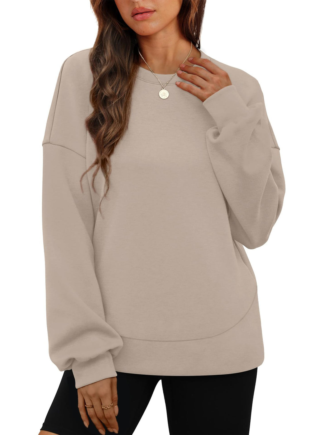 Women's casual oversized round neck sweatshirt with dropped shoulder, rounded hem, and soft inner lining Mune Fashion