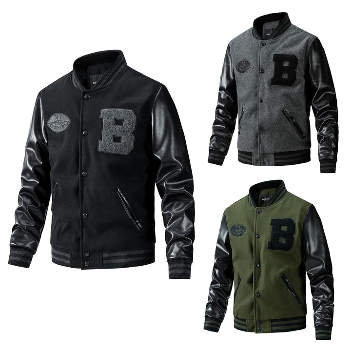 Men's college jacket made of wool blend with reinforced leather sleeves Mune Fashion