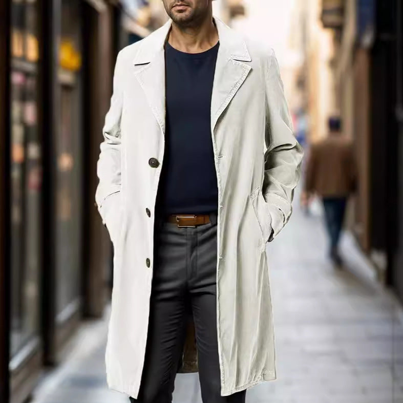 Men's lightweight long trench coat with lapel collar and applied side pockets Mune Fashion