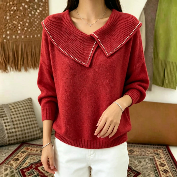 Women's sweater with oversized sailor collar and pearl trim Mune Fashion