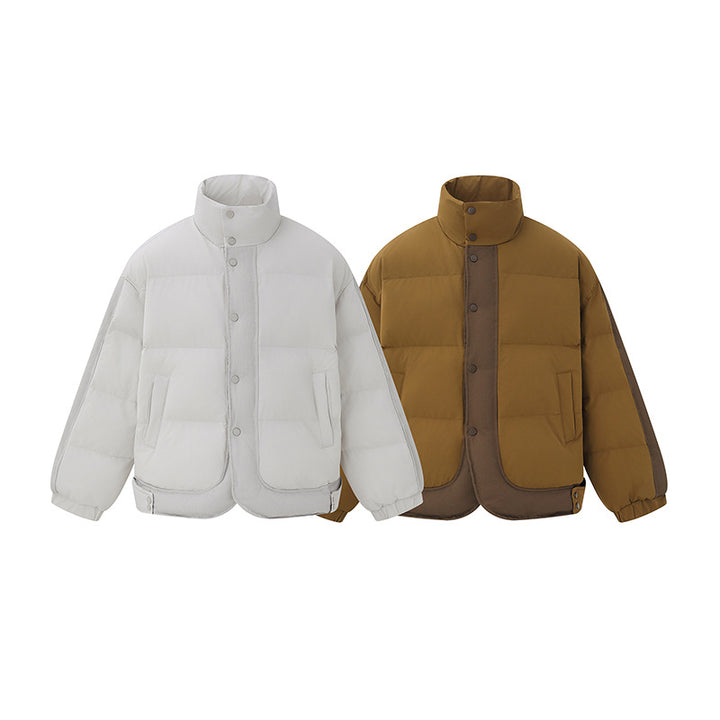 Unisex Short Cut Boxy Quilted Jacket with High Stand-Up Collar and Snap Button Placket Mune Fashion