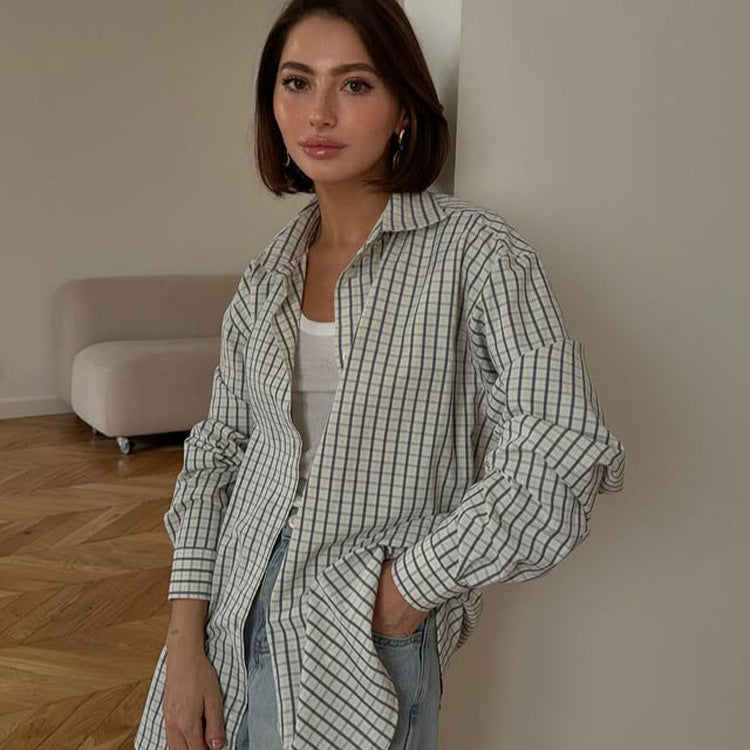Women's Checked Oversized Shirt with Extended Hem Mune Fashion
