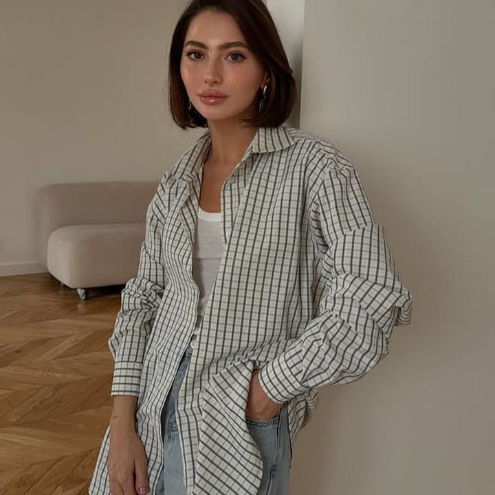 Women's Checked Oversized Shirt with Extended Hem Mune Fashion