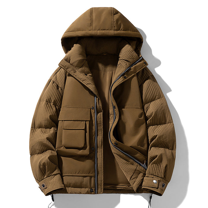 Herren Gepolsterte Winterjacke mit Kapuze, gesteppte Ärmel und Cargo-Taschen Mune Fashion