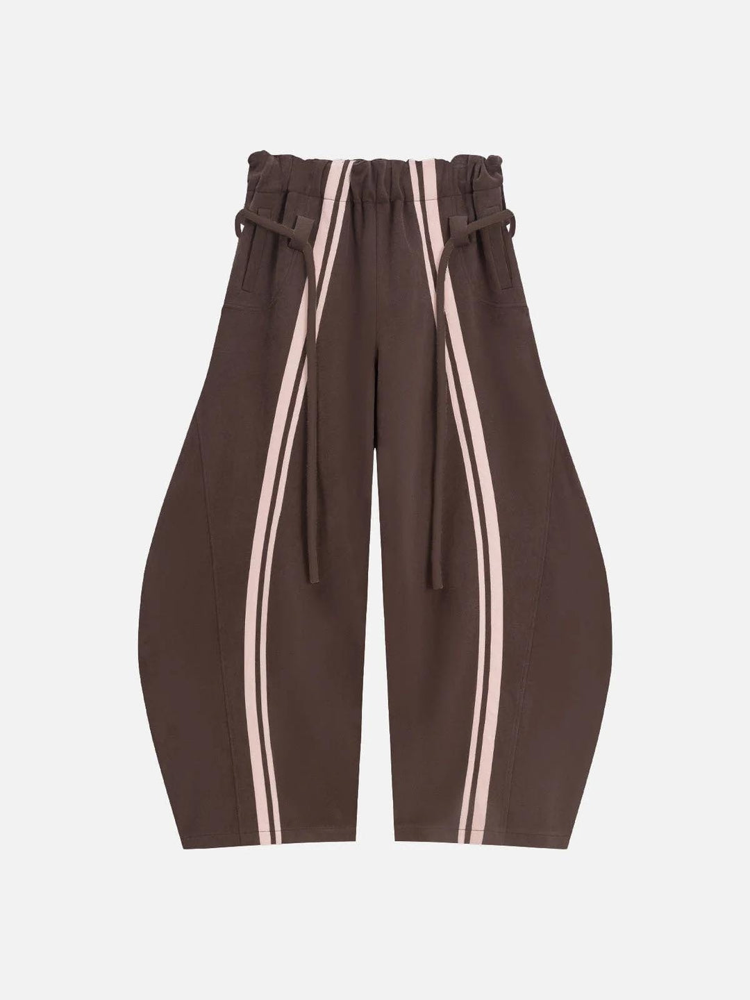 Women loose Balloon Pants with paperbag waistband, long drawstring and side contrasting stripes Mune Fashion
