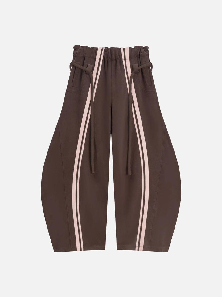 Women loose Balloon Pants with paperbag waistband, long drawstring and side contrasting stripes Mune Fashion