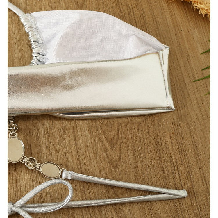 Women Shiny Bikini with Halter Neck Design Mune Fashion