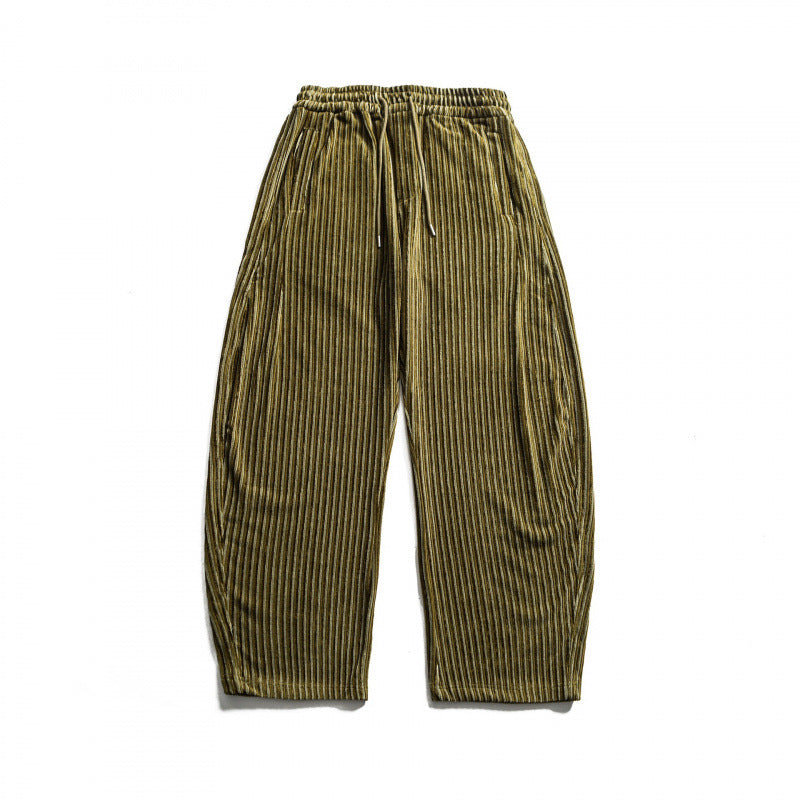 Unisex Wide Cord-Style Lounge Pants with Drawstring and Vertical Stripes Mune Fashion