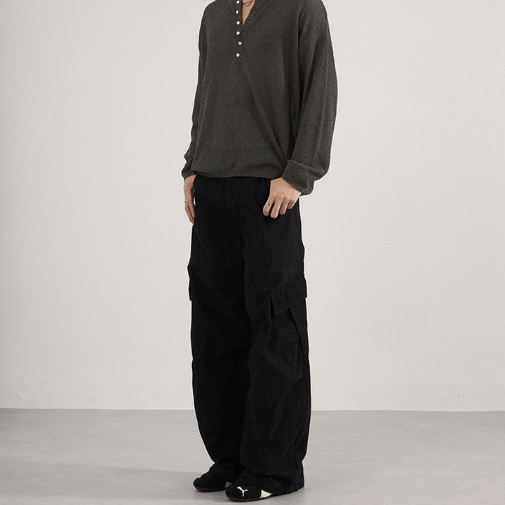 Men's Extra Wide Canvas Cargo Palazzo Pants with Deep Crotch and Large Flap Pockets Mune Fashion