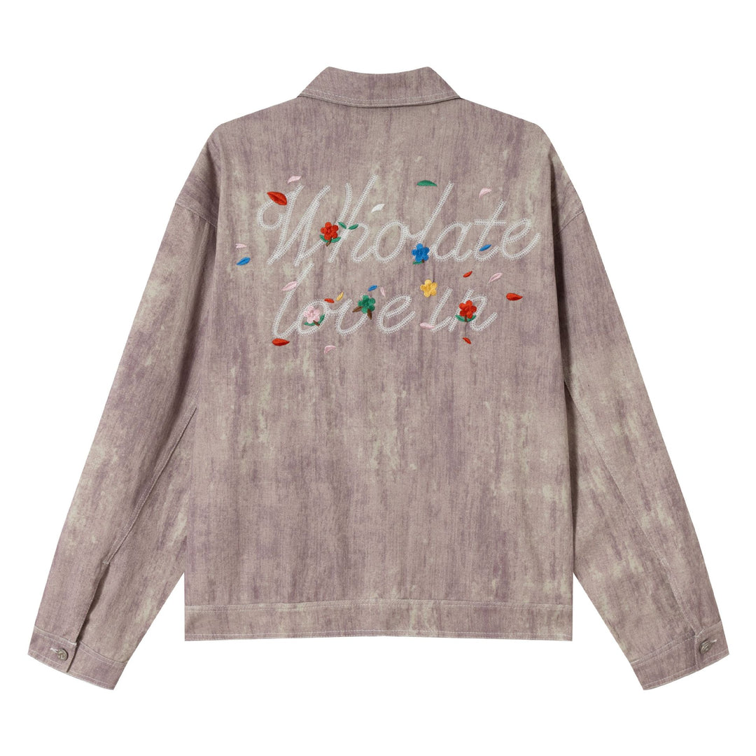 Women's short jacket in oversized workwear look with floral embroidery Mune Fashion
