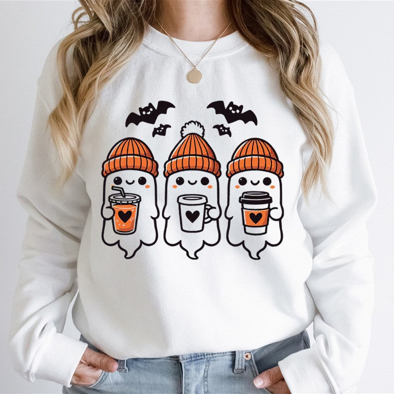 Women's cozy Halloween graphic sweater with cute ghost motifs, round neck and soft cotton blend Mune Fashion