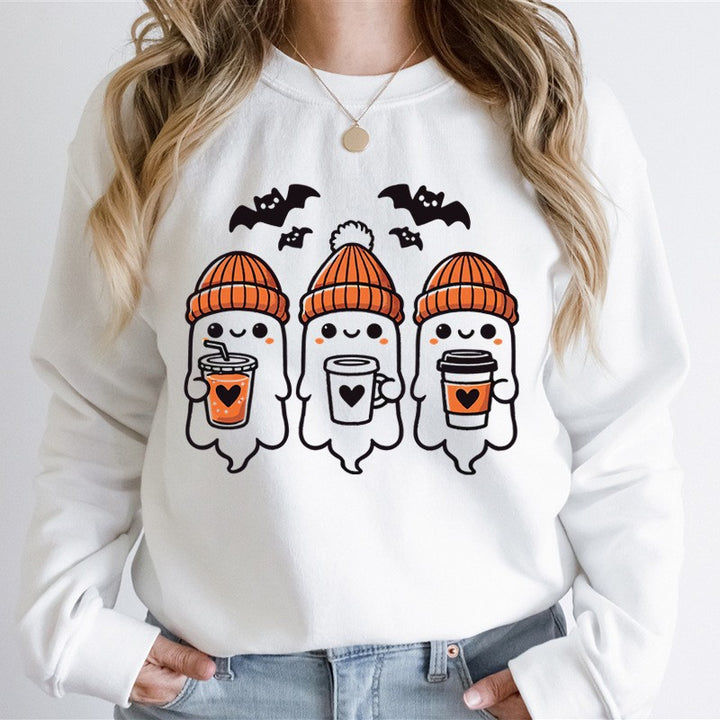 Women's cozy Halloween graphic sweater with cute ghost motifs, round neck and soft cotton blend Mune Fashion
