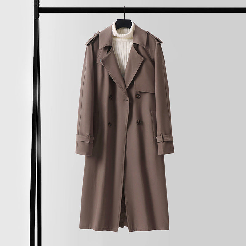Men's Classic Double-Breasted Trench Coat made of lightweight Wool Blend with Shawl Collar and Epaulettes Mune Fashion