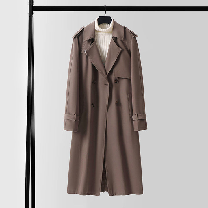 Men's Classic Double-Breasted Trench Coat made of lightweight Wool Blend with Shawl Collar and Epaulettes Mune Fashion