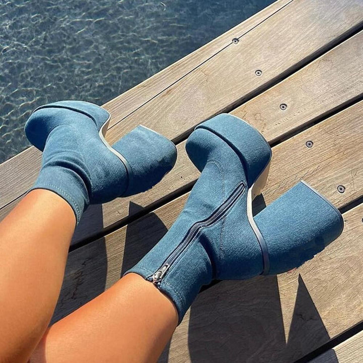 Ladies' platform ankle boots with high block heel, seamless stretch shaft, and durable outsole Mune Fashion