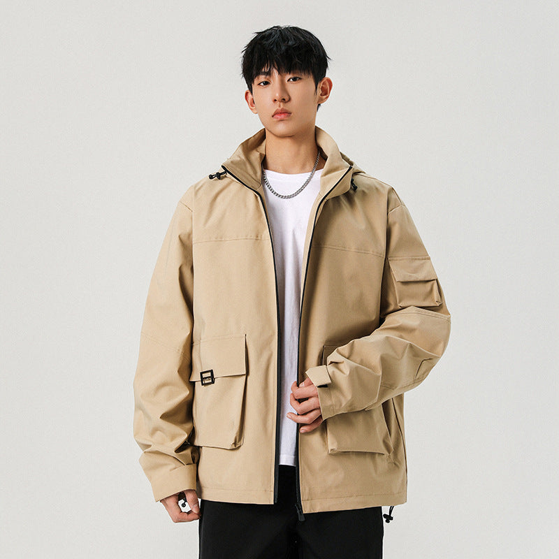 Men's Oversize Utility Jacket with Technical Softshell, Hood and Multiple Pockets Mune Fashion