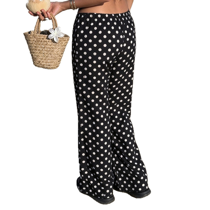 Women nan wide palazzo pants with elastic waistband and polka dot pattern Mune Fashion