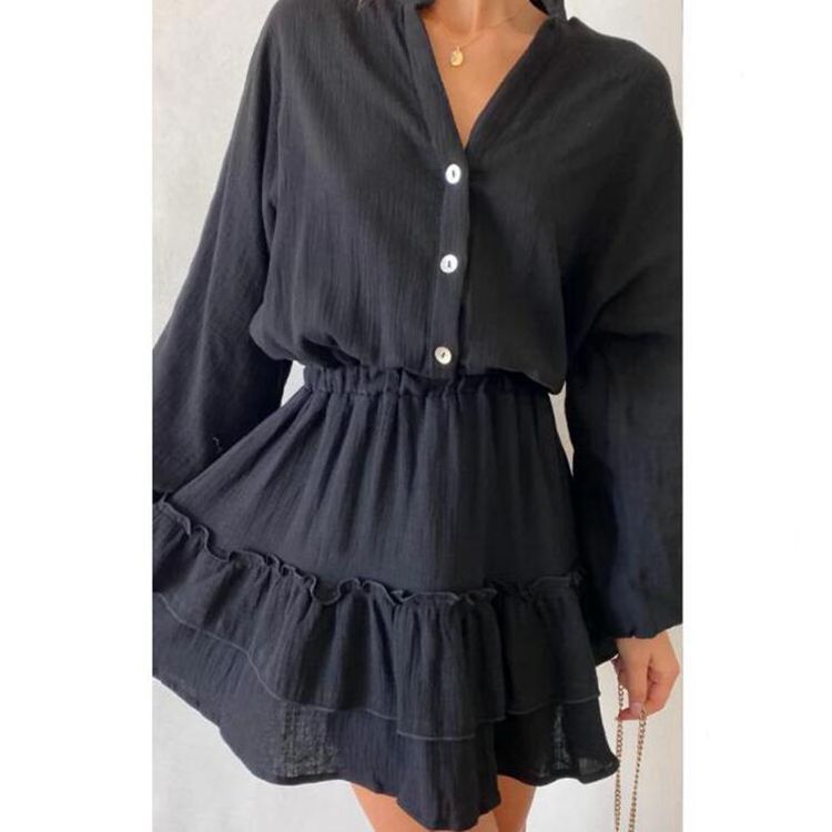 Women's Musselin Mini Tunic with elastic waist, button placket, and layered ruffle skirt Mune Fashion