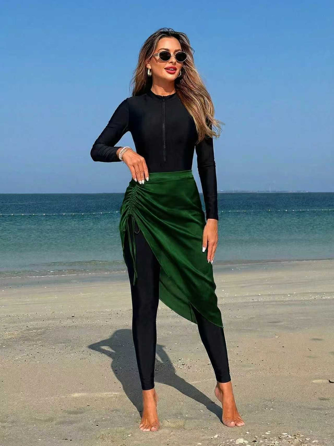 Women's sporty long-sleeve swimsuit with wrap skirt Mune Fashion