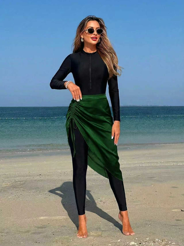 Women's sporty long-sleeve swimsuit with wrap skirt Mune Fashion