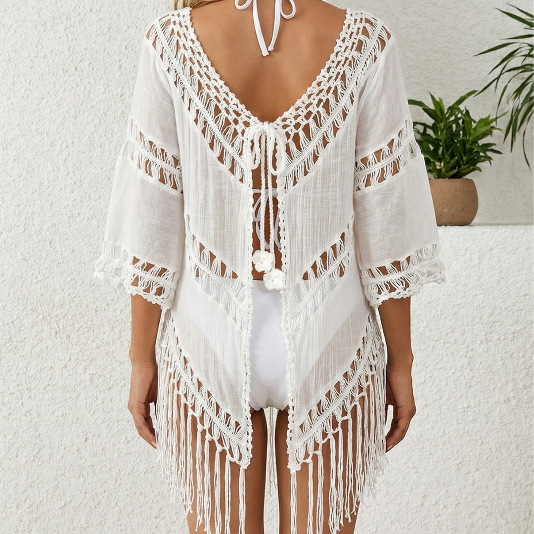 Women's Crocheted Beach Cover-Up with Fringes Mune Fashion 1779788225