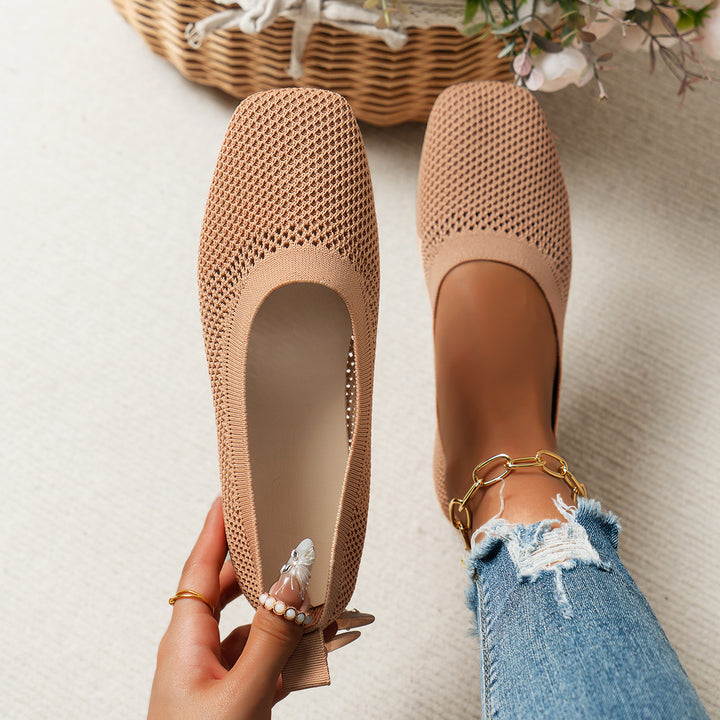 Women Breathable Knit Ballet Flats with Square Toe Mune Fashion