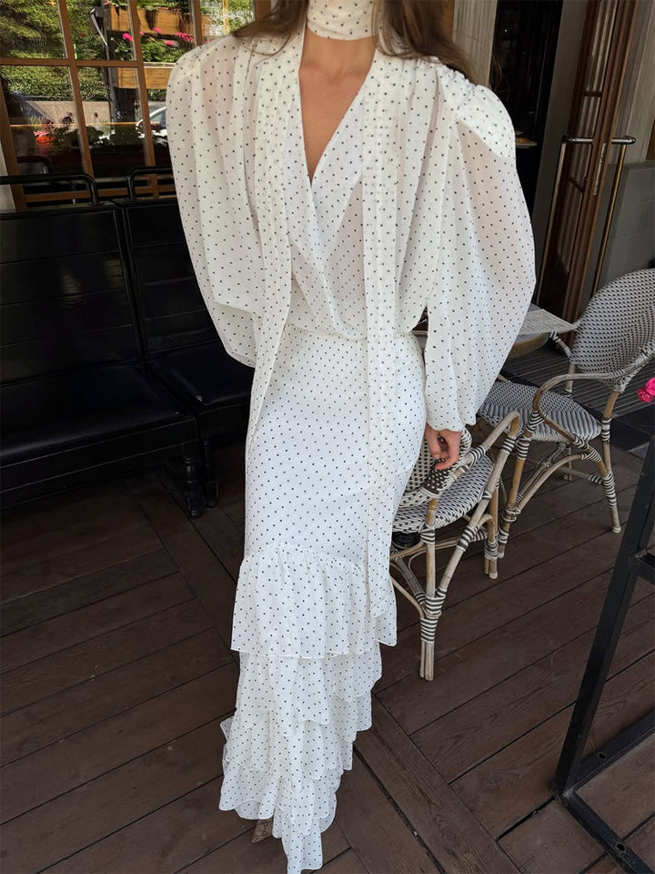 Women's Maxi Dress in Chiffon with Wrap Top, Bow and Tiered Ruffle Skirt Mune Fashion