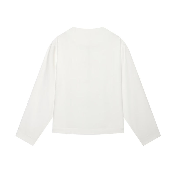 Women Boxy Jacket with Mandarin Collar and Decorative Knot Closures Mune Fashion