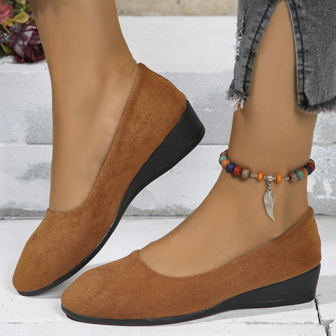 Ladies Slip-on Wedge Ballerina with Low Wedge Heel and Padded Comfort Insole Mune Fashion