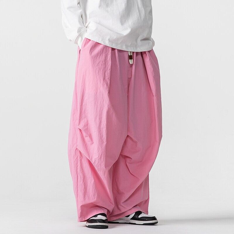 Men's Wide Utility Lounge Pants with Overlapping Pleats and Drawstring Waist Mune Fashion