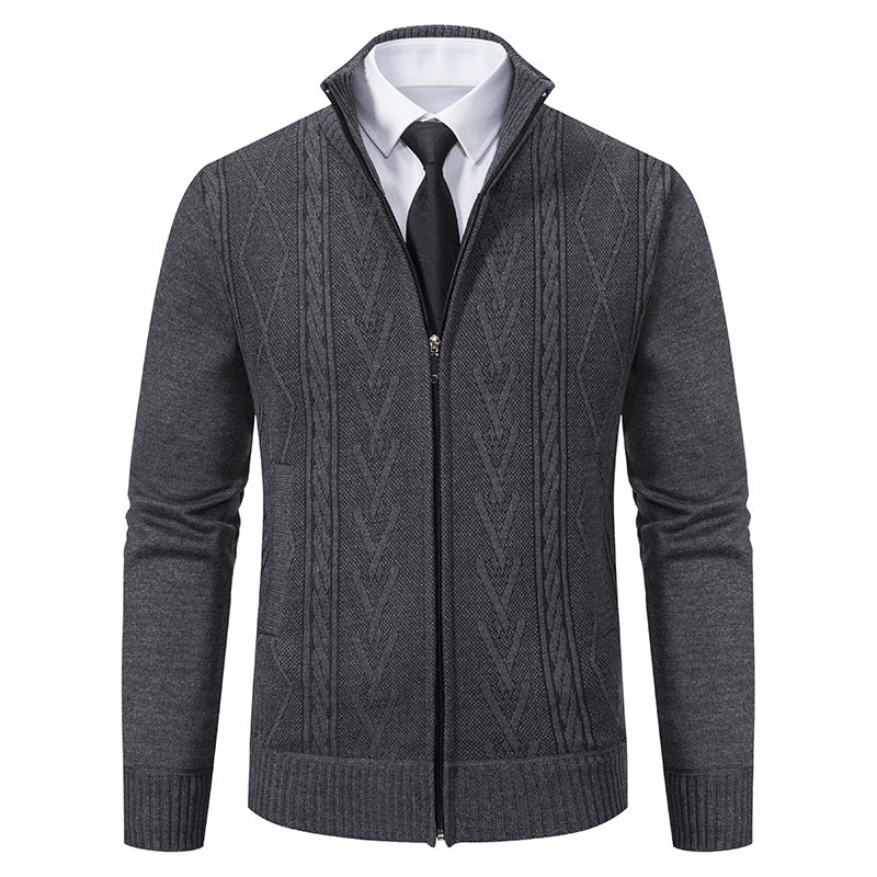 Men's knitted cardigan with raised cable pattern and full-length zipper Mune Fashion