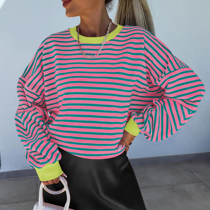 Women's casual striped sweatshirt with boxy cut and contrasting finishes Mune Fashion