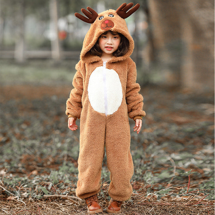 Girls Plush Reindeer Overall with Hood and Ears Mune Fashion