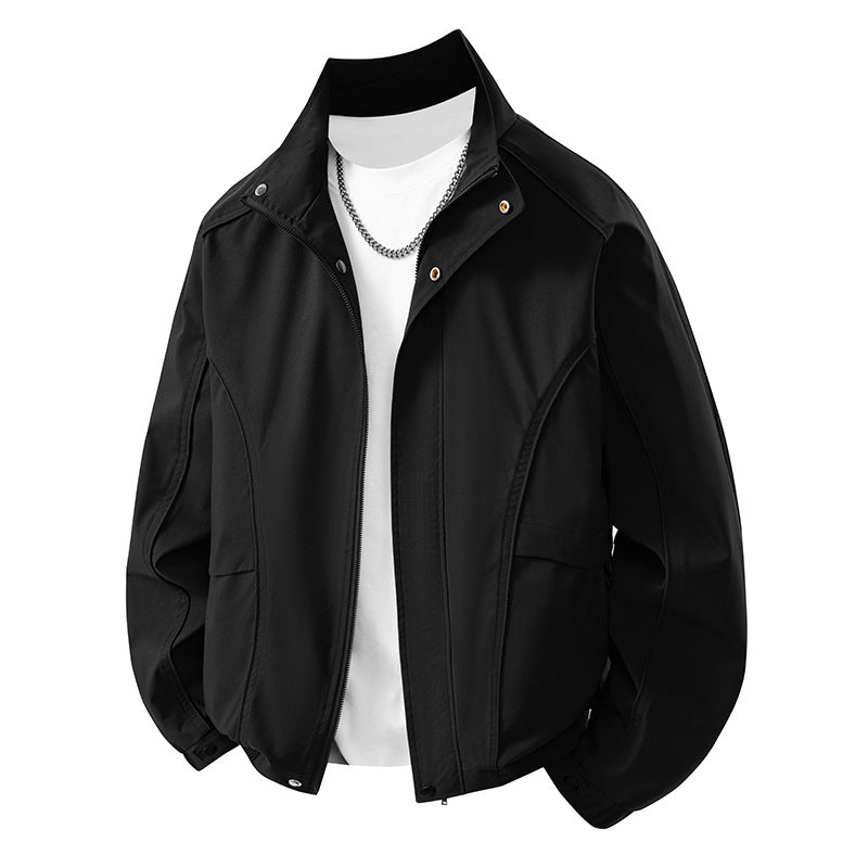 Men's light transitional jacket with ergonomic cutting lines, stand-up collar and concealed zipper Mune Fashion