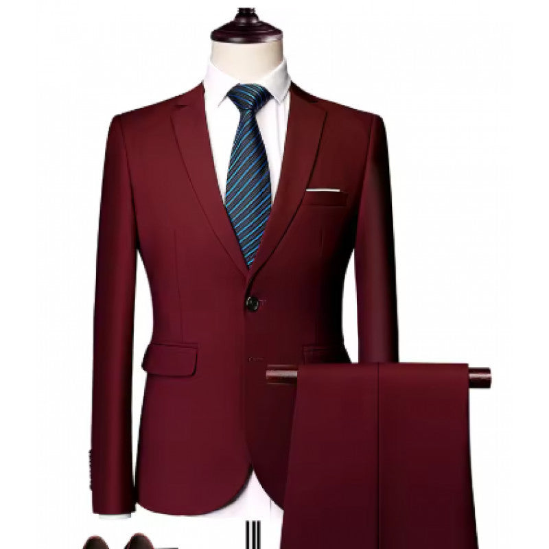 Men's Tailored Two-Piece Suit with Slim Lapel and One-Button Closure Mune Fashion