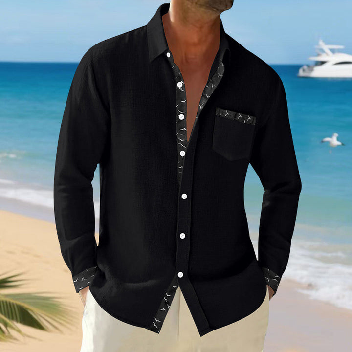 Men's casual linen blend shirt with contrasting trim on collar and cuffs as well as breast pocket Mune Fashion