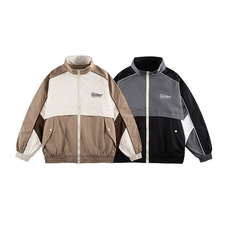 Unisex Classically Cut Track Jacket in Retro Sports Style with High Stand-Up Collar, Color Block Inserts and Elastic Hem Mune Fashion