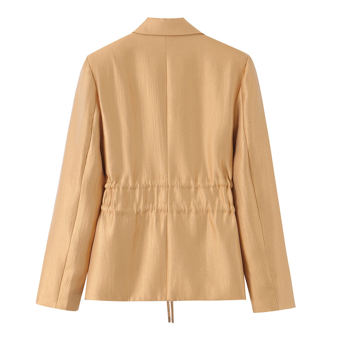 Women Tailored Blazer with Drawstring and Lapel Collar Mune Fashion
