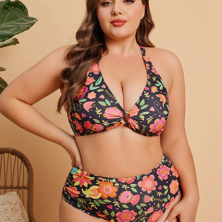Women's High Waisted Bikini Set with Floral Pattern Mune Fashion