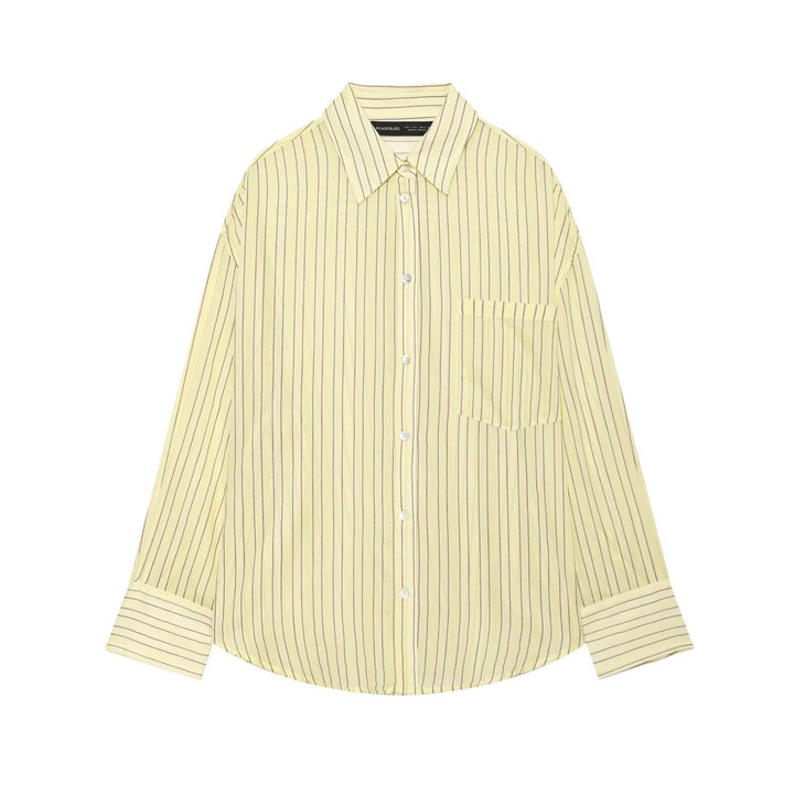 Women's oversized shirt blouse with stripes, chest pocket, and loose fit Mune Fashion