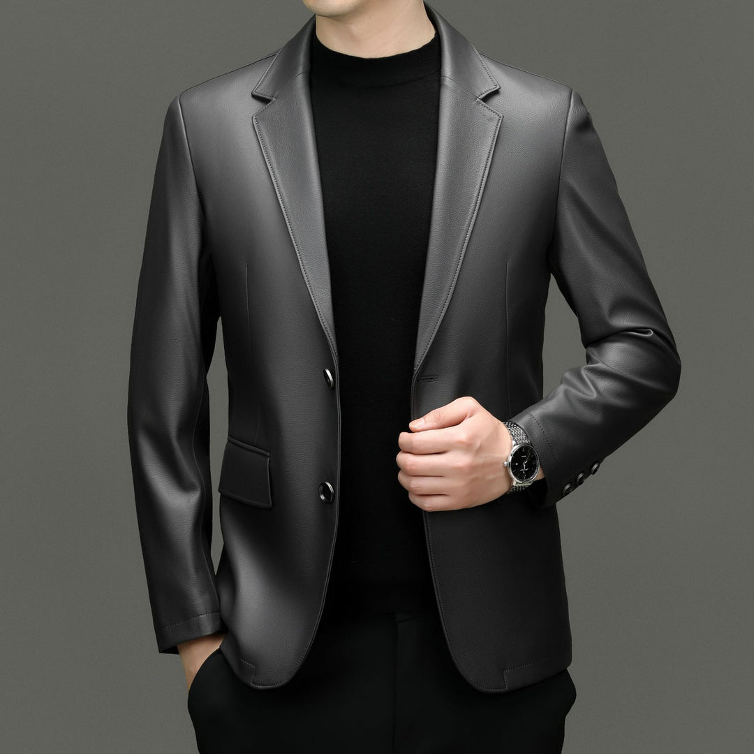 Men's Slim Jacket made of Faux Leather with Subtle Lapel and Single-Button Closure Mune Fashion